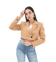 Crop Blazer Kısa Ceket - Camel
