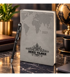 BK Gift Kişiye Özel 378 Termo Deri Tarihli Ajanda & Siyah Touch Pen Tükenmez Kalem-13