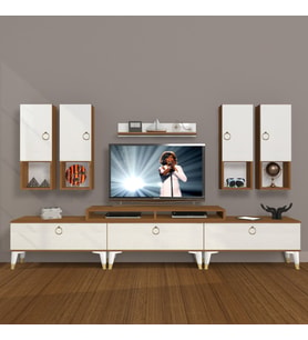 Decoraktiv Ekoflex 8DA Mdf Gold Tv Ünitesi Tv Sehpası - Ceviz Beyaz (Beyaz - Kahverengi)