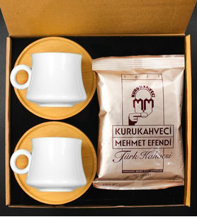 İkili Porselen Bambu Türk Kahvesi Fincanı & Türk Kahvesi