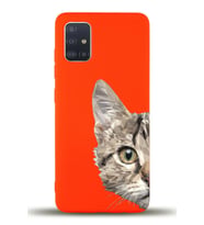 Samsung Galaxy A71 Uyumlu Lansman Kılıf Catface Tasarımlı İçi Kadife Kapak-Turuncu (Şeffaf)