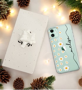 Dikey Papatya Tasarımlı Kişiye Özel Şeffaf Telefon Kılıfı (Tüm Telefon Modelleri Mevcuttur.) - Hediye Kutulu