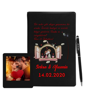 Sevgililer Gününe Özel Siyah Defter Kalem & Instagram Çerçeve Hediye Seti 9