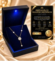 Premium Işıklı Kutuda 925 Ayar Gümüş Altın Kaplama Sallantılı Kadın Kolye