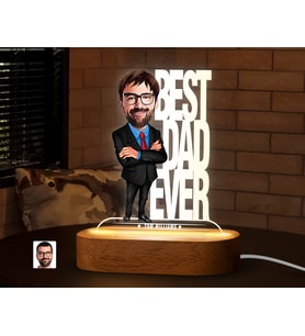BK Gift Kişiye Özel Baba Karikatürlü Dekoratif 3D Biblo LED Işıklı Gece Lambası-6, Babaya Hediye, Babalar Günü Hediyeleri