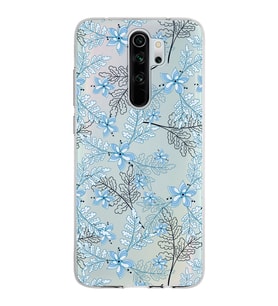 Xiaomi Redmi Note 8 Pro Uyumlu Kapak Floral Mavi Tasarımlı Şeffaf Silikon Kılıf