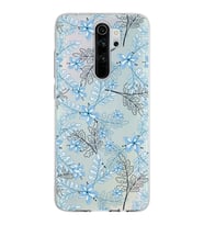 Xiaomi Redmi Note 8 Pro Uyumlu Kapak Floral Mavi Tasarımlı Şeffaf Silikon Kılıf