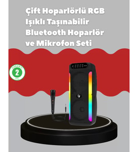 Çift 4 İnç Hoparlörlü Rgb Işıklı Bluetooth Ses Sistemi