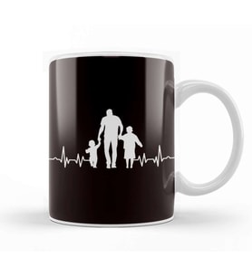 Heartbeat Father Children Son Daughter Papa Dad Daddy Poppa Kupa Bardak Porselen
