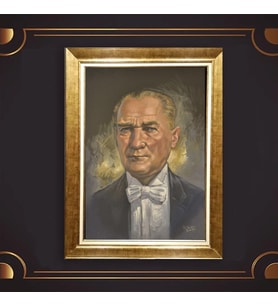 Özel Seri Paspartulu Çerçeveli Atatürk Tablo l72 (Gold)
