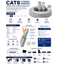 CAT6 Ethernet Kablo 15 Metre