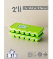 2'li Set Buz Kalıbı 12 Bölmeli Esnek Silikon Buz Küpü BPA FREE Kare Bas Parmak Buzluk 3x3 cm Yeşil