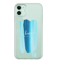 Apple Mavi Make-up Brush Tasarımlı Şeffaf Telefon Kılıfı