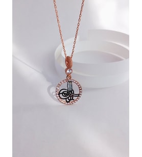 18 Ayar Altın Kaplama Rose Osmanlı Tuğra Tasarım Kadın Gümüş Kolye (Gold)