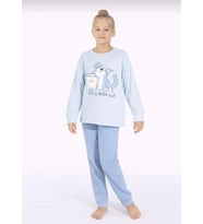 Kız Çocuk Kedi Baskılı Uzun Kollu Pijama Takımı – Rahat Ev Giyimi-8411-