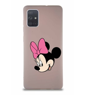 Samsung Galaxy A71 Soft Premier Kapak Minnie Mouse-B Tasarımlı Silikon Kılıf - Pudra (Şeffaf)