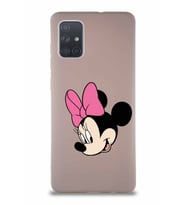Samsung Galaxy A71 Soft Premier Kapak Minnie Mouse-B Tasarımlı Silikon Kılıf - Pudra (Şeffaf)