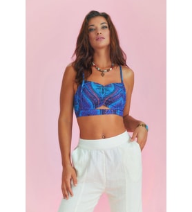 İnce Askılı Cut Out Detay Desenli Bralet (Saks)