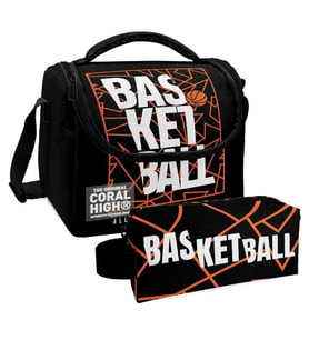 Coral High Siyah Basketbol Desenli Erkek Çocuk Isı Yalıtımlı Beslenme Çantası ve Kalemlik Seti