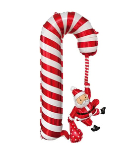 Yılbaşı Partisi Kırmızı Beyaz Noel Babalı Baston Folyo Balon