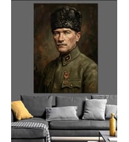 Kalpaklı Atatürk Askeri Üniformalı Portre Dekoratif Kanvas - Mdf Ahşap Tablo