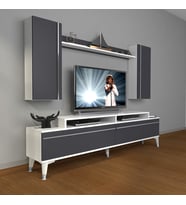 Decoraktiv Ekoflex 7 Mdf Silver Tv Ünitesi Tv Sehpası - Beyaz Antrasit (Beyaz - Antrasit)