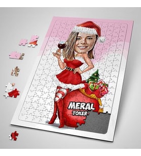 Kişiye Özel Süper Noel Kız Karikatürlü Puzzle