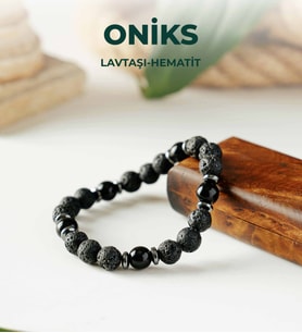 LuxtoneSertifikalı Oniks - Lavtaşı ve Hematit Elastik Bileklik Erkek Takı LX2210BL