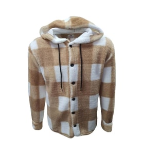 Yegua Y01092 Erkek Kareli Kapüşonlu Kuzu Peluş Hırka - Y01092 - Açık Kahverengi - ST01092-Açık Kahverengi-XL (Kahverengi Açık)