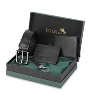 Polo Air Erkek %100 Hakiki Deri Cüzdan Kartlık Kemer Anahtarlık Kombin Set Siyah Renk HM-8003-S (Siyah)