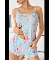 Fantezia Night Kadın Bebek Mavisi Çiçek Desenli Askılı Şortlu Pijama Takım 5011