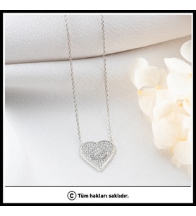 925 Ayar Gümüş Zirkon Taşlı Kalp Kolye (Gümüş)