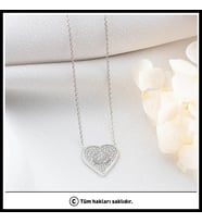 925 Ayar Gümüş Zirkon Taşlı Kalp Kolye (Gümüş)
