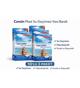 Cansın Plast Su Geçirmez Yara Bandı 10'Lu 3 Paket Waterproof First Aid Plaster
