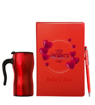 Sevgililer Gününe Özel Deri Kırmızı Defter Kalem & Termos Mug Hediye Seti 21