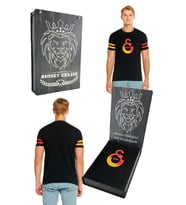 Galatasaray Orijinal Logo Baskılı Siyah T-Shirt Kişiye Özel Ahşap Kutulu (Siyah)