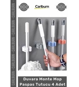 Özel Üretim Yapışkanlı Askı Aparat Organizatör Plastik Pratik Duvara Monte Mop Paspas Tutucu 4 Adet