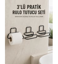3’lü Yapışkanlı Tuvalet Kağıdı Tutucu Seti Siyah Duvar Tipi Rulo Kağıtlık