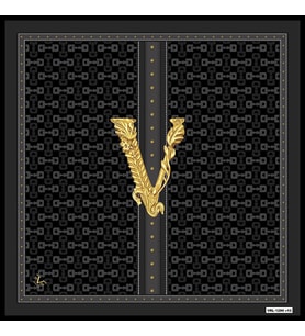 Logolu Desen Black Seri Twill Eşarp Eşarp Askısı ile Birlikte 90x90 cm Siyah Yeş