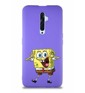Oppo Reno 2Z Soft Premier Kapak Sünger Bob Tasarımlı Silikon Kılıf - Mor (Şeffaf)
