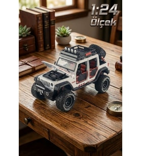 1:24 Ölçek Metal Off-Road Jeep Beyaz - Sesli Işıklı Çek Bırak Kapıları Açılan Oyuncak Arazi Aracı