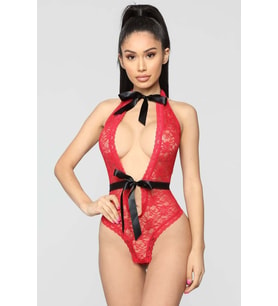 Kadın 320609 Boyun ve Bel Kısmı Fiyonklu Babydoll KIRMIZI