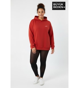 Kadın Büyük Beden AR Baskılı Kapüşonlu Sweatshirt SPR26BSWK963