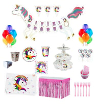 Unicorn Çiçek Temalı Full Kız Doğum Günü Seti 16 Kişilik-
