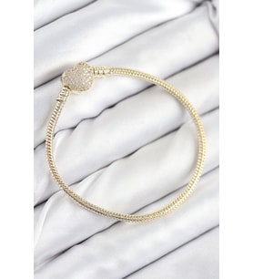 Pirinç Charm Zirkon Taşlı Kalp Model Gold Renk Kadın Bileklik TJ-BB7809