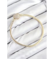 Pirinç Charm Zirkon Taşlı Kalp Model Gold Renk Kadın Bileklik TJ-BB7809