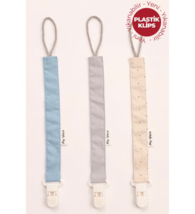 İndigo - Gri -Vizon Puantiyeli - Plastik Klipsli Emzik Askısı Seti - 3'lü Emzik Zinciri Seti