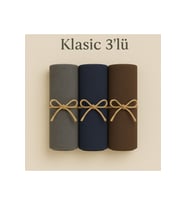 Penye Pamuksu Şal Klasik 3 lü Set (Füme)