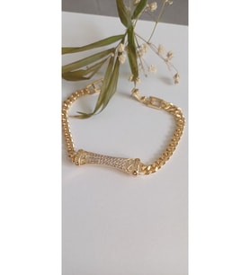 ÇELİK BİLEKLİK KADIN GOLD BAGET TAŞLI ALTIN KAPLAMA  ANTİALERJİK KARARMAZ 17 CM