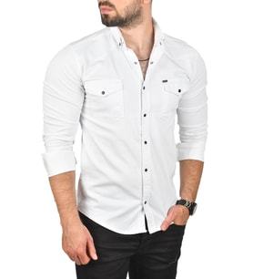 DeepSEA Erkek Beyaz Slim Fit Likralı Gabardin Gömlek – Büyük Beden Seçenekli Spor Gömlek 2502503